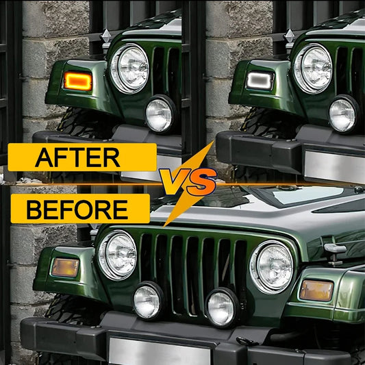iJDM Car LED Signal Light For Jeep Wrangler TJ 1997-2006 Front Bumper Parking Lamp & Front Fender Side Marker Lamps Black Shell