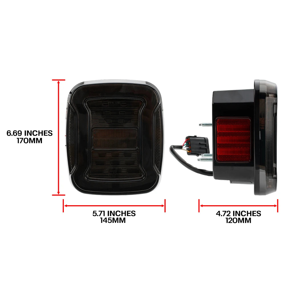TJ YJ Taillights Replacement For Jeep Wrangler 1987-2006 LED Square Dynamic Amber Turn Signal/Tail Running/Brake/Backup Lights