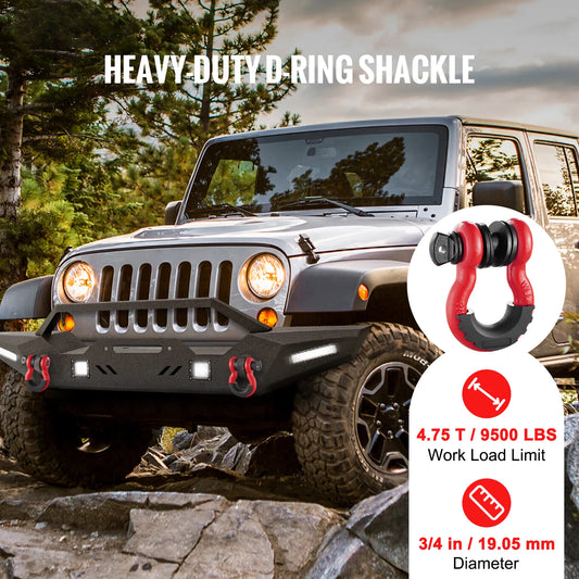 SucceBuy 2Pcs 3/4" D-Ring Shackle 62832lb Break Strength Bow Shackles with Isolator & Washers for Jeep Off-Road Vehicle Recovery