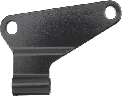 A black metal mounting bracket with two pre-drilled holes, shown on a solid white background.