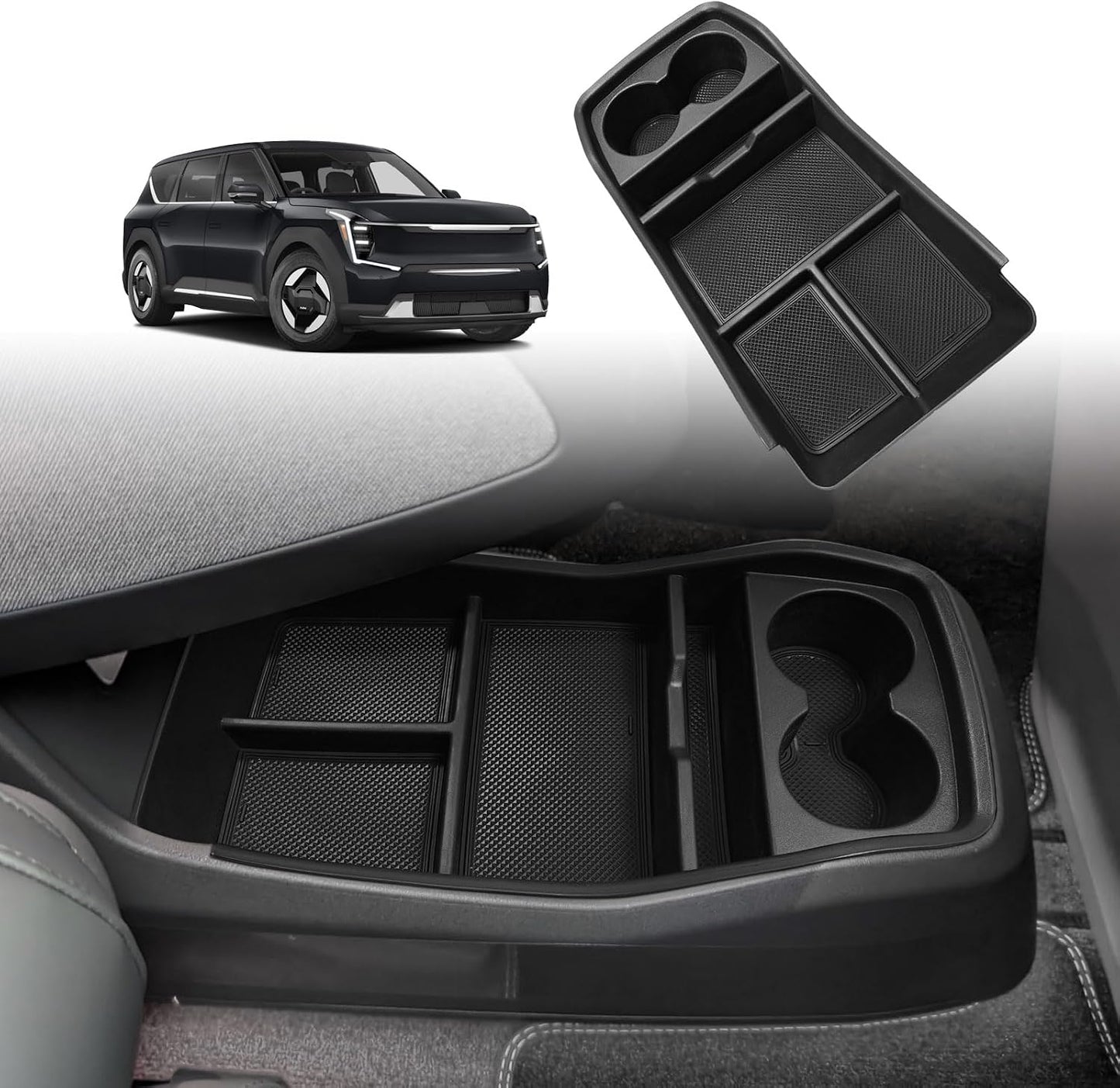 BestEvMod Lower Console Organizer Tray for 2024-2026 Kia EV9, w/Cup Holder /No Box/