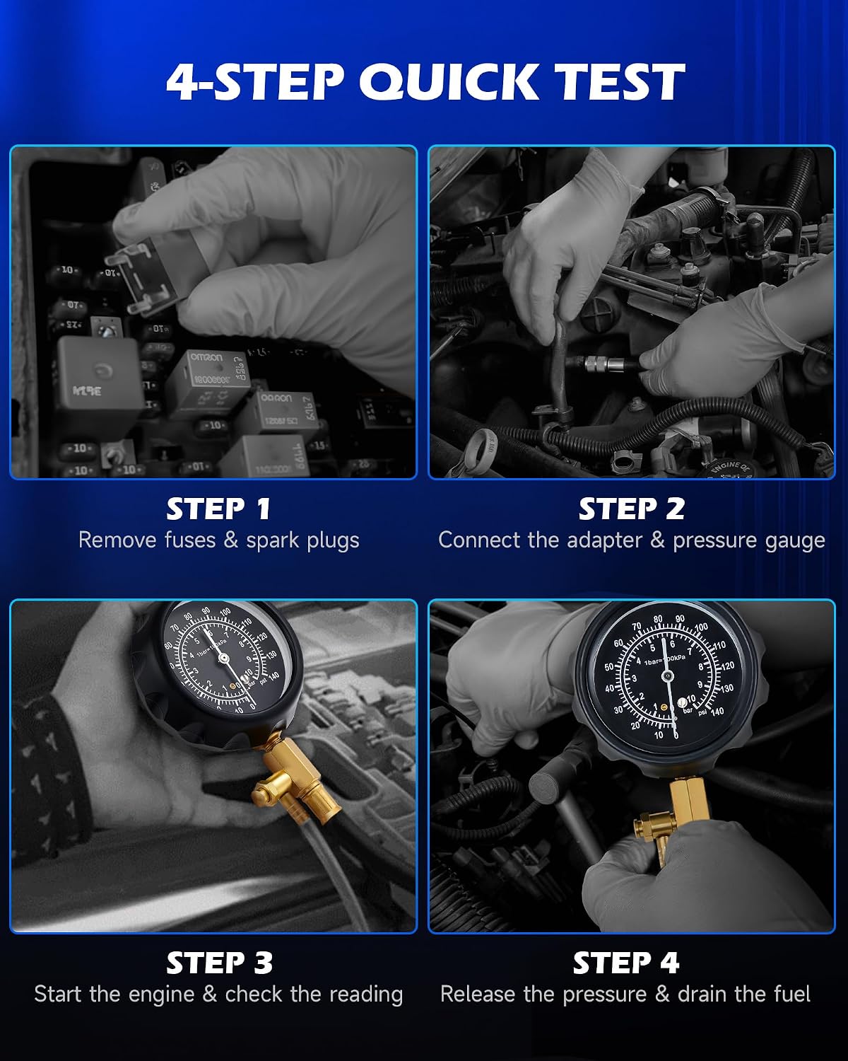 OMT Fuel Injection Pressure Tester Kit, 140 PSI Gauge Set