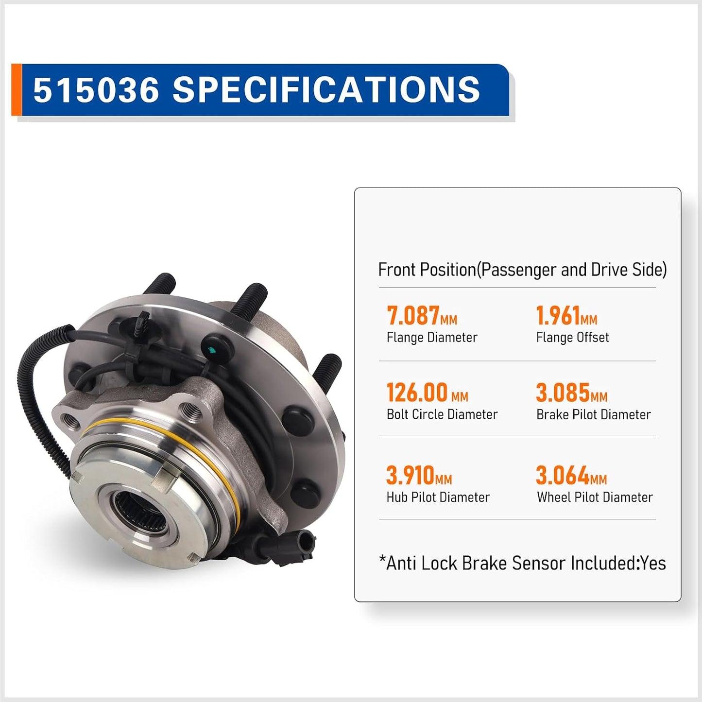 PAROD 515036HD 2PCS 4WD Front Wheel Hub Bearing Assembly Compatible with Cadillac Escalade, Chevy Avalanche 1500, Express, Silverado, Tahoe, Suburban, GMC Savana, Yukon, Sierra 6 Lugs w/ABS