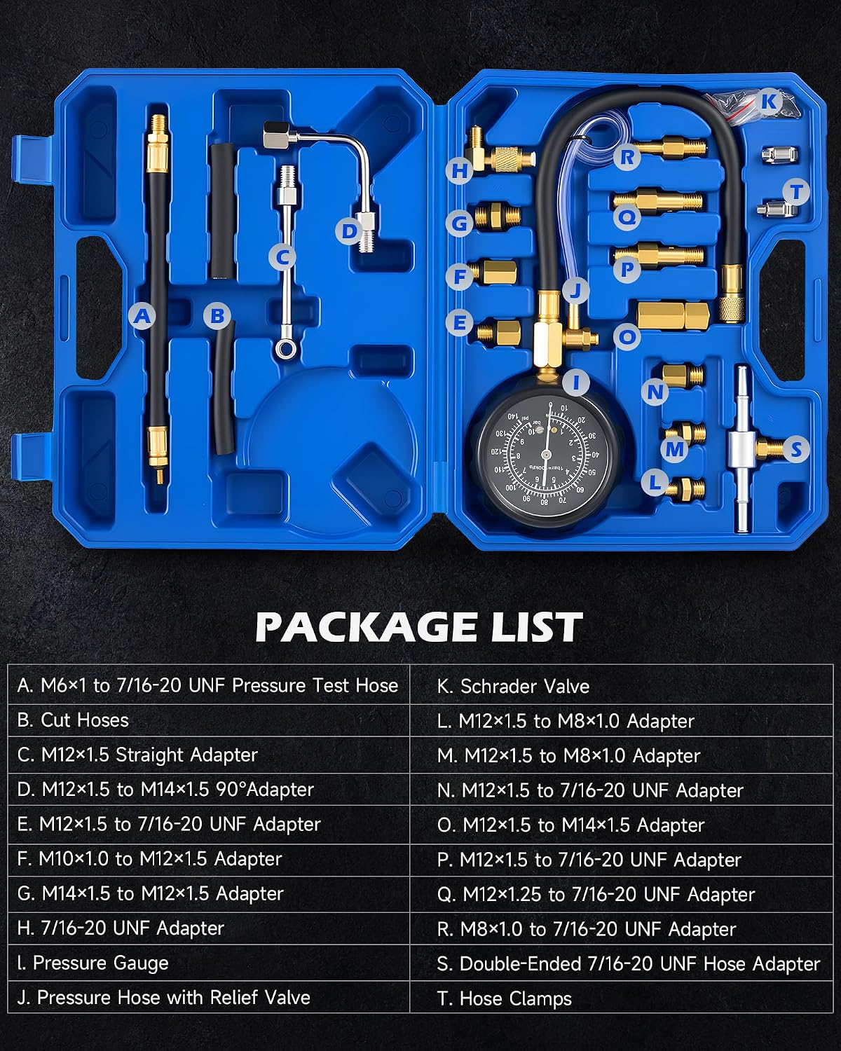 OMT Fuel Injection Pressure Tester Kit, 140 PSI Gauge Set