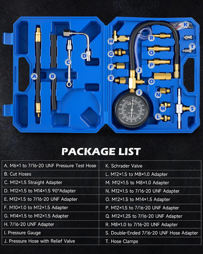 OMT Fuel Injection Pressure Tester Kit, 140 PSI Gauge Set