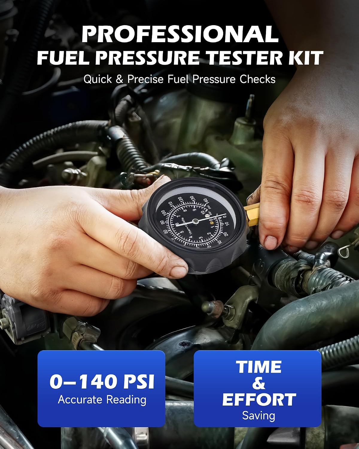 OMT Fuel Injection Pressure Tester Kit, 140 PSI Gauge Set