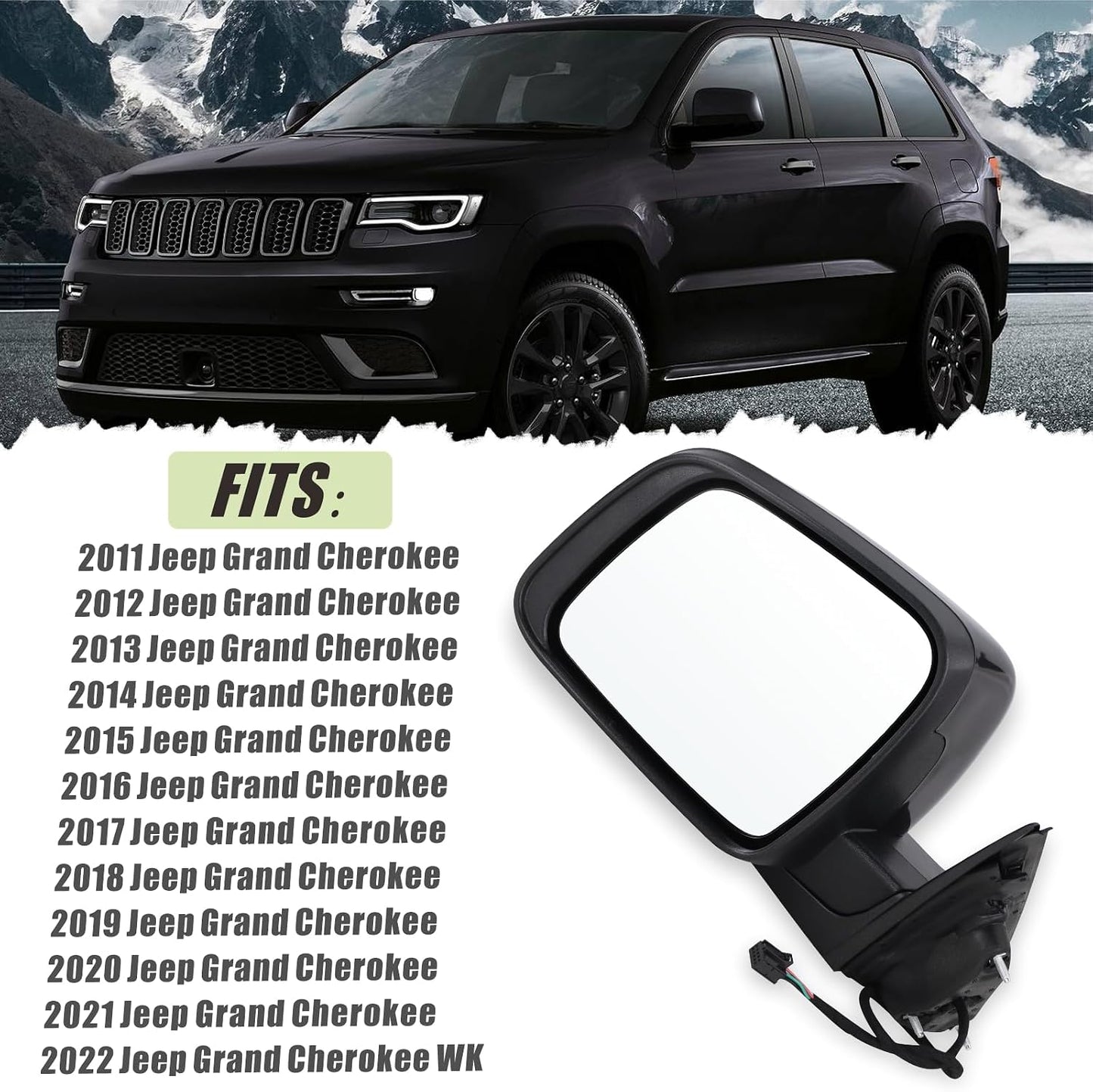 Bal oldali visszapillantó tükör kompatibilis 2011-2021 Jeep Grand Cherokee WK modellekkel
