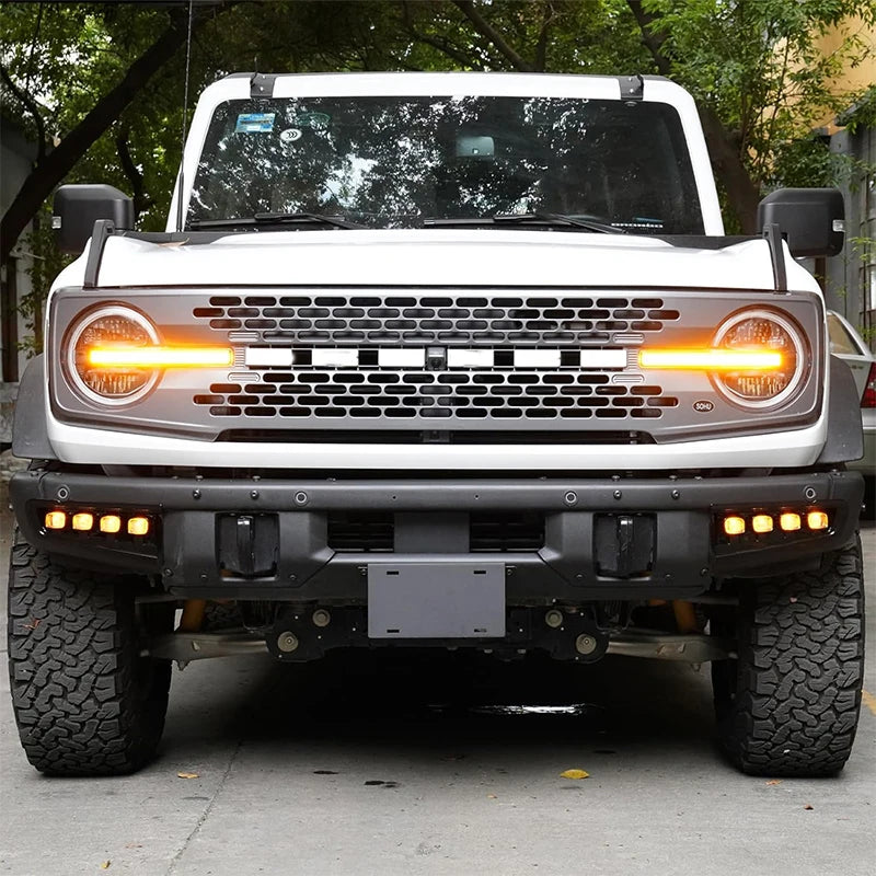 For Ford Bronco Front Bumper Reflector Replacement LED Assembly White DRL Fog Lights Dynamic Amber Turn Signal Lights 21-24