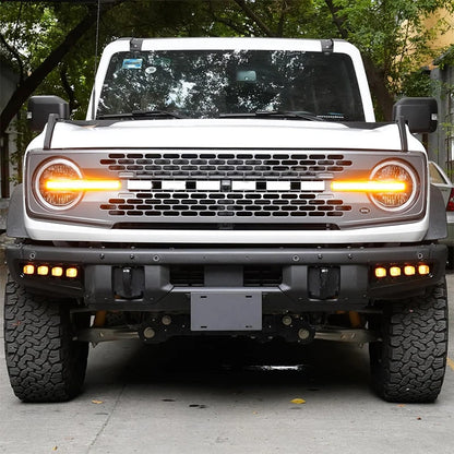 For Ford Bronco Front Bumper Reflector Replacement LED Assembly White DRL Fog Lights Dynamic Amber Turn Signal Lights 21-24