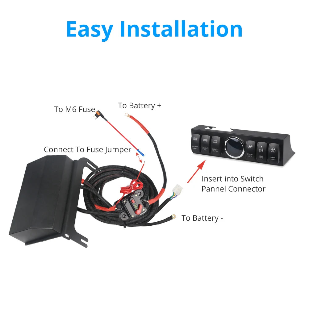 6 Gang Switch Panel for Jeep Wrangler JK 2007-2018 Switch Control System Box Wiring Harness Kit Voltage Meter Digital Display