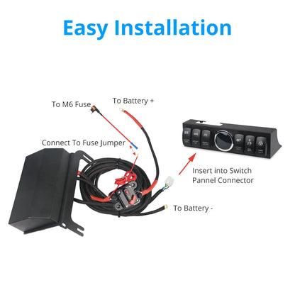 6 Gang Switch Panel for Jeep Wrangler JK 2007-2018 Switch Control System Box Wiring Harness Kit Voltage Meter Digital Display