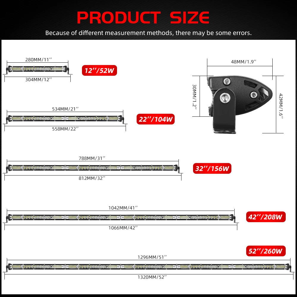 CO LIGHT 12"-52" Off Road LED Bar Spot Flood LED Light Bar/Work Light for Truck 4X4 UAZ 4WD ATV Car Barra LED Driving Fog Light