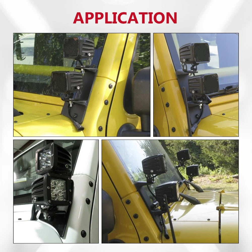 2Pcs A-pillar LED/HID Work Light Brackets Driving Lamp Auxiliary Spotlight Holder 10mm Bolts For Jeep Wrangler JK 2007-2017