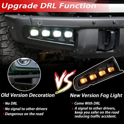 For Ford Bronco Front Bumper Reflector Replacement LED Assembly White DRL Fog Lights Dynamic Amber Turn Signal Lights 21-24