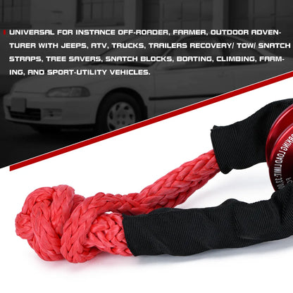 55000lbs Winch Rope Synthetic Soft Shackle or Recovery Ring Set Rugged Shackles W/ Protective Sleeve for Truck Vehicle Recovery