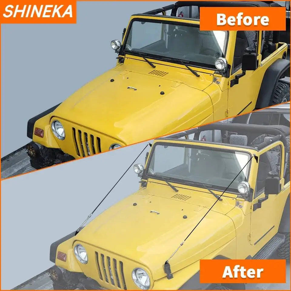 SHINEKA Car Hood Obstacle Eliminate Rope Branch Brush Line Limb Riser Kit for Jeep Wrangler TJ 1997-2006 Accessories