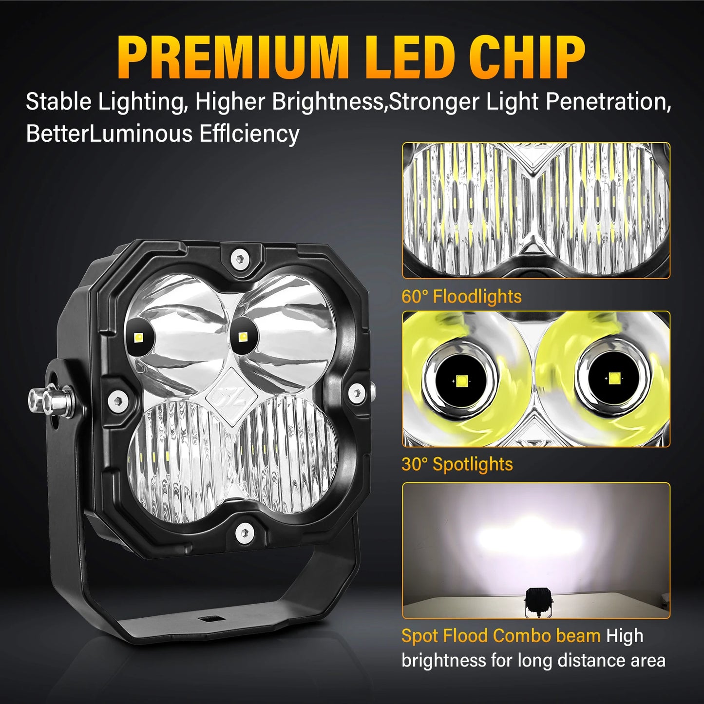 52 Inch 8Pcs 30W Cube LED Pod Light Spot Flood Combo Beam Work Lights,5500K Off-Road Driving Lamp for ATV,UTV,Truck,Motorcycle