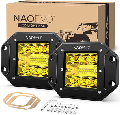 NAOEVO 5 Inch Flush Mount LED Pods Lights 40W 4000LM Spot Flood Combo LED Light Bar Offroad Driving Fog Lights LED Work Lights