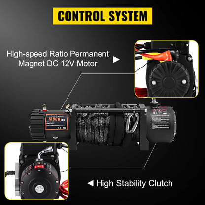 VEVOR ElectricWinch,12v13500lbs24MSyntheticRopewithRemoteControlfor4X4CarTrailerATVTruckOffRoadBoat