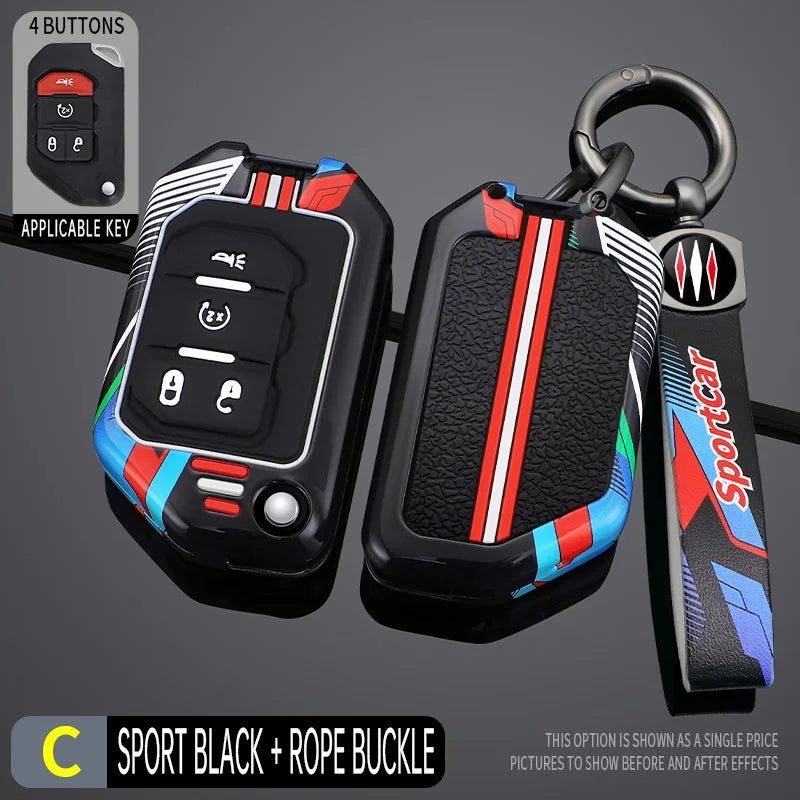 2/3/4 Buttons Racing Style Car Key Case Fob Cover for Jeep Wrangler Gladiator JL JLU Rubicon Sahara JLU JT 2018-2022 Accessories