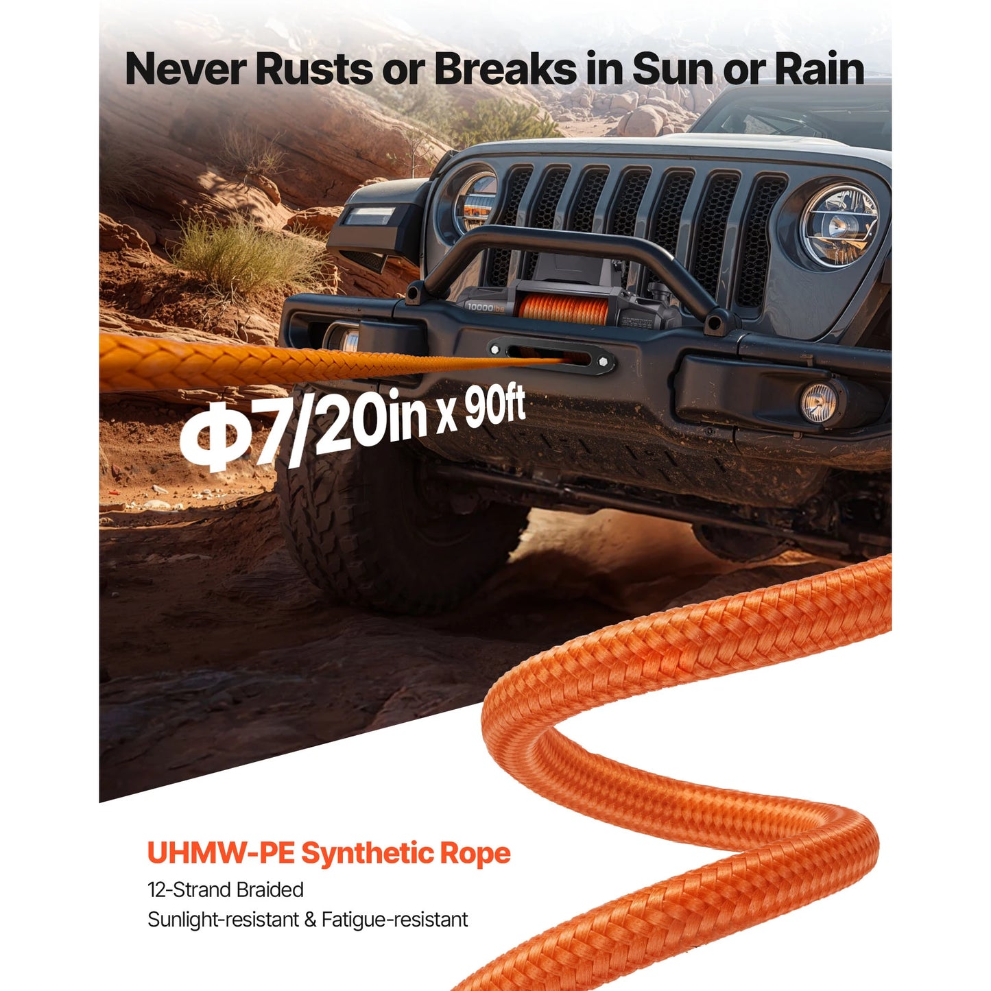 SucceBuy 10000/12000/13500 lbs Electric Winch 12V DC Truck Car Winch with 90 ft Synthetic Rope for Towing Off-Road SUV Jeep