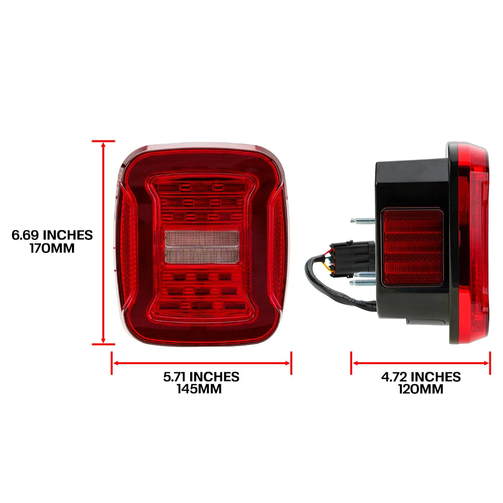 TJ YJ Taillights Replacement For Jeep Wrangler 1987-2006 LED Square Dynamic Amber Turn Signal/Tail Running/Brake/Backup Lights