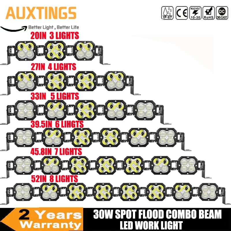 20-52 Inch 30W Cube LED Pod Light Spot Flood Combo Beam Work Lights,5500K Car Off-Road Driving Lamp for ATV,UTV,Truck,Motorcycle