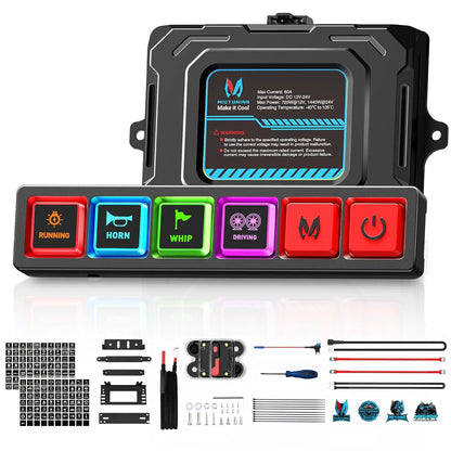 MICTUNING P4-NEON 4/8 Gang Switch Panel,Color-Coded Backlit Silicone Buttons,Universal Circuit Control Relay System Box For Car