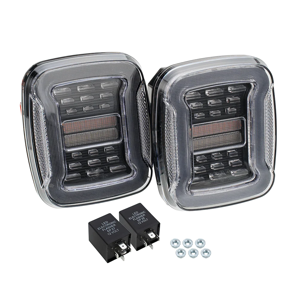 TJ YJ Taillights Replacement For Jeep Wrangler 1987-2006 LED Square Dynamic Amber Turn Signal/Tail Running/Brake/Backup Lights