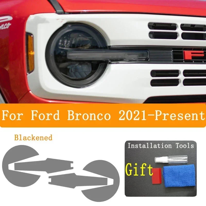 For Ford Bronco 2021-2023 Accessories- Car Headlight Protective Film Headlamp Restoration Transparent Black TPU Sticker