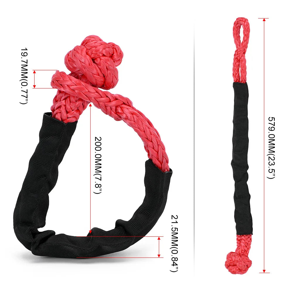 55000lbs Winch Rope Synthetic Soft Shackle or Recovery Ring Set Rugged Shackles W/ Protective Sleeve for Truck Vehicle Recovery