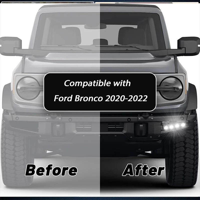 For Ford Bronco Front Bumper Reflector Replacement LED Assembly White DRL Fog Lights Dynamic Amber Turn Signal Lights 21-24