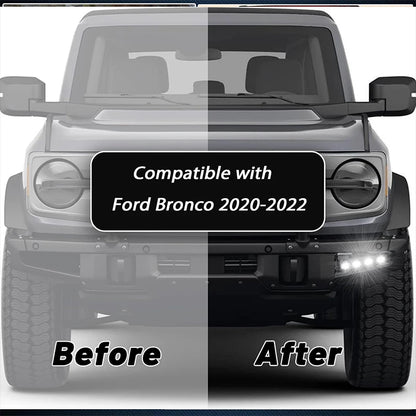 For Ford Bronco Front Bumper Reflector Replacement LED Assembly White DRL Fog Lights Dynamic Amber Turn Signal Lights 21-24