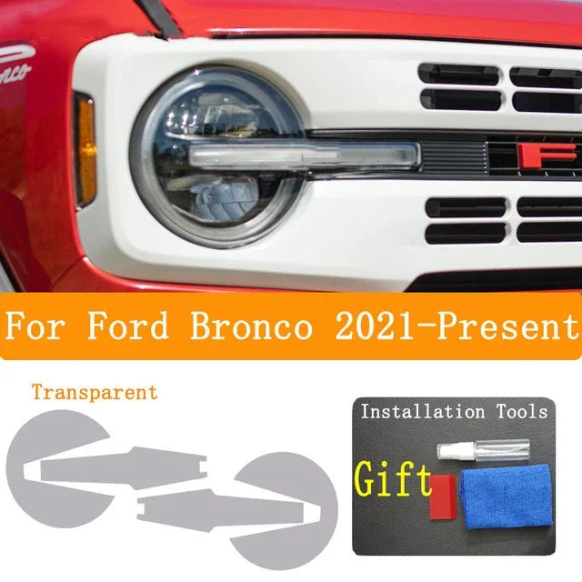 For Ford Bronco 2021-2023 Accessories- Car Headlight Protective Film Headlamp Restoration Transparent Black TPU Sticker