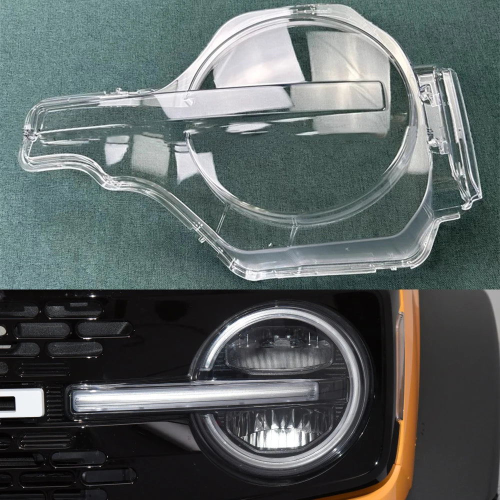 For Ford Bronco 2021~2023 Headlight Cover Transparent Headlamp Shell Lamp Shade Lens Replace Original Lampshade Plexiglass