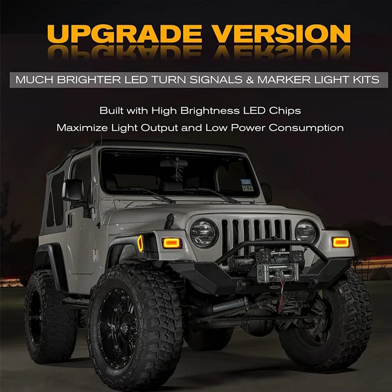 iJDM Car LED Signal Light For Jeep Wrangler TJ 1997-2006 Front Bumper Parking Lamp & Front Fender Side Marker Lamps Black Shell
