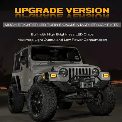 iJDM Car LED Signal Light For Jeep Wrangler TJ 1997-2006 Front Bumper Parking Lamp & Front Fender Side Marker Lamps Black Shell