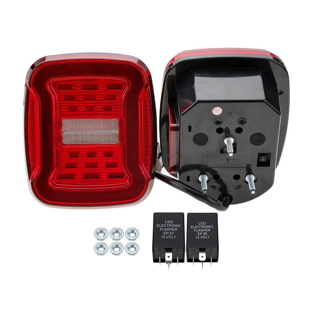 TJ YJ Taillights Replacement For Jeep Wrangler 1987-2006 LED Square Dynamic Amber Turn Signal/Tail Running/Brake/Backup Lights