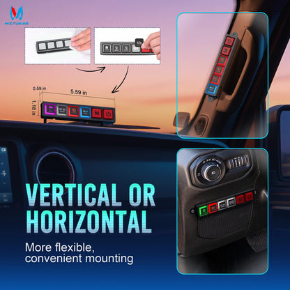 MICTUNING P4 Neon Switch Panel,Color-Coded Backlit Silicone Buttons,Universal Relay Control System Box For Car Pickup Truck UTV