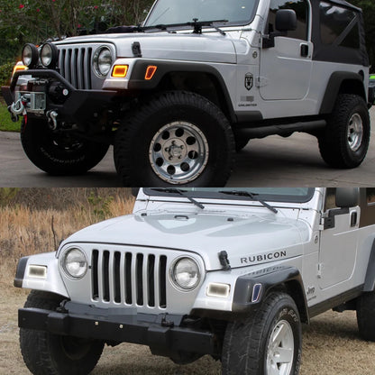 iJDM Car LED Signal Light For Jeep Wrangler TJ 1997-2006 Front Bumper Parking Lamp & Front Fender Side Marker Lamps Black Shell