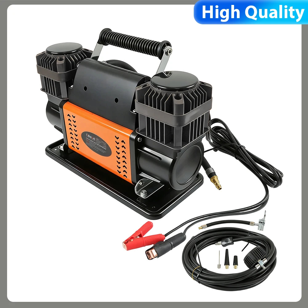 Hikity 1080W Tire Inflator Compressor 300L/min. 2 Adapters Dual Cylinder Air Pump 150PSI Portable High-Pressure Air Pump For Car Trucks