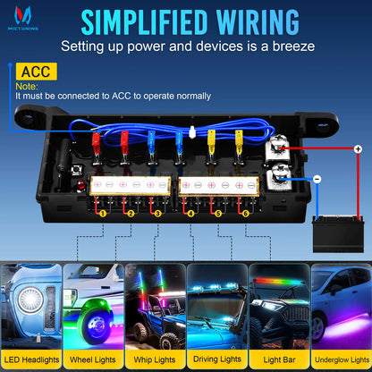 MICTUNING Wireless 6 Gang Switch Panel, with 2 Light Memory Function, 80A Circuit Control Relay Switch Box for 12V Truck SUV UTV