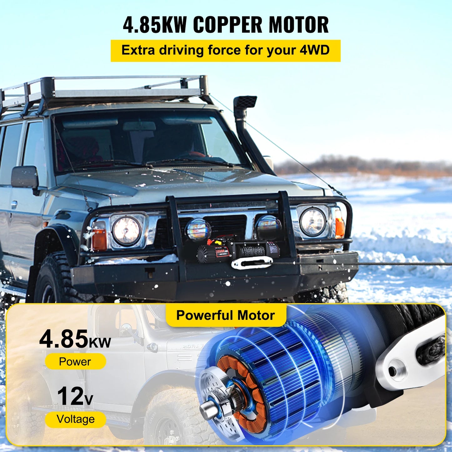 VEVOR ElectricWinch,12v13500lbs24MSyntheticRopewithRemoteControlfor4X4CarTrailerATVTruckOffRoadBoat