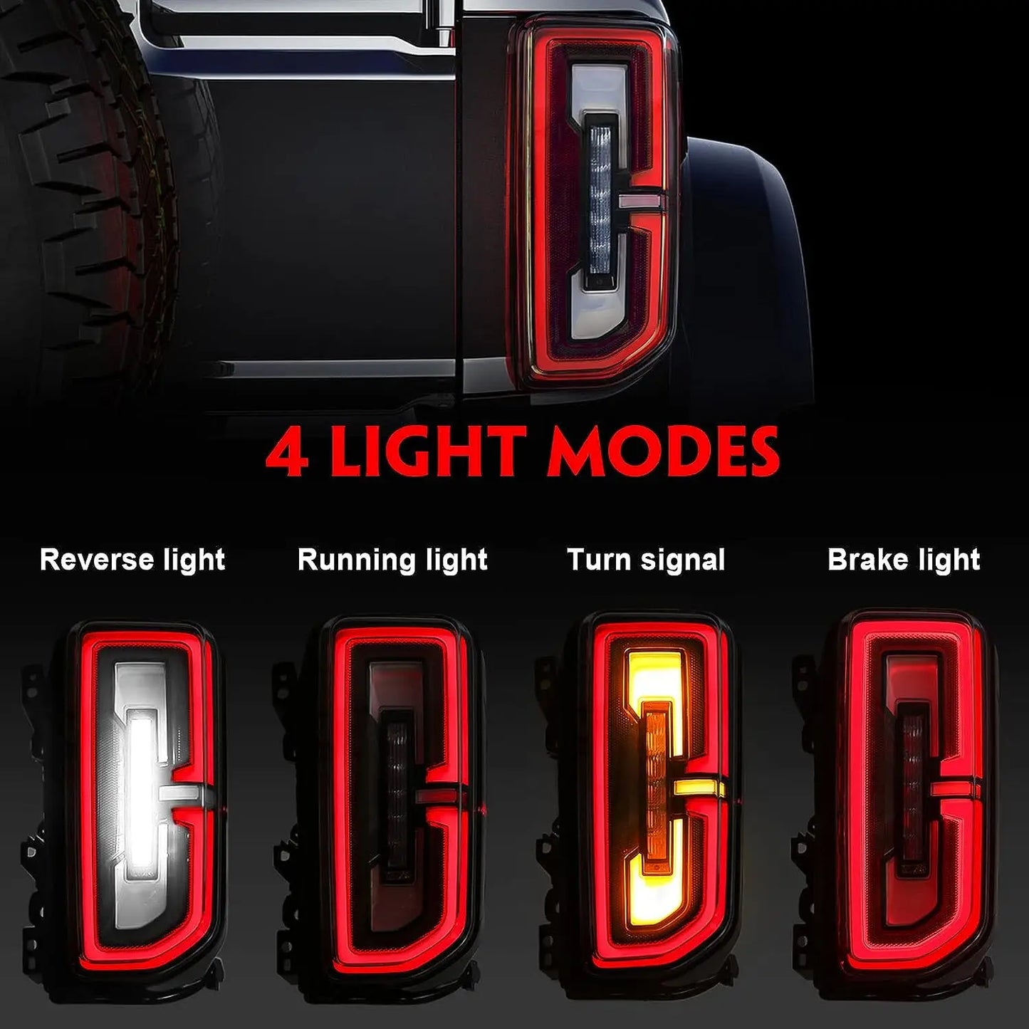 LED Tail Light For Ford Bronco 2021-2023  Rear Running Lamp  Brake   Reverse Dynamic Turn Signal