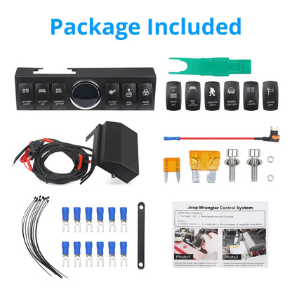6 Gang Switch Panel for Jeep Wrangler JK 2007-2018 Switch Control System Box Wiring Harness Kit Voltage Meter Digital Display