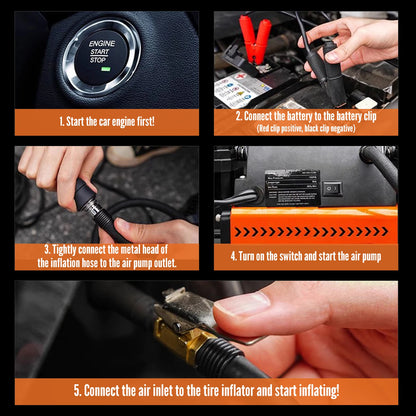 Hikity 1080W Tire Inflator Compressor 300L/min. 2 Adapters Dual Cylinder Air Pump 150PSI Portable High-Pressure Air Pump For Car Trucks