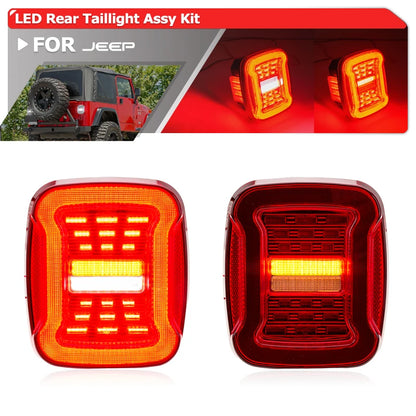 TJ YJ Taillights Replacement For Jeep Wrangler 1987-2006 LED Square Dynamic Amber Turn Signal/Tail Running/Brake/Backup Lights