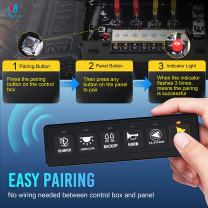 MICTUNING Wireless 6 Gang Switch Panel, with 2 Light Memory Function, 80A Circuit Control Relay Switch Box for 12V Truck SUV UTV
