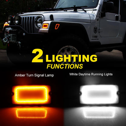 iJDM Car LED Signal Light For Jeep Wrangler TJ 1997-2006 Front Bumper Parking Lamp & Front Fender Side Marker Lamps Black Shell