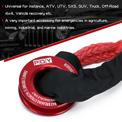 55000lbs Winch Rope Synthetic Soft Shackle or Recovery Ring Set Rugged Shackles W/ Protective Sleeve for Truck Vehicle Recovery